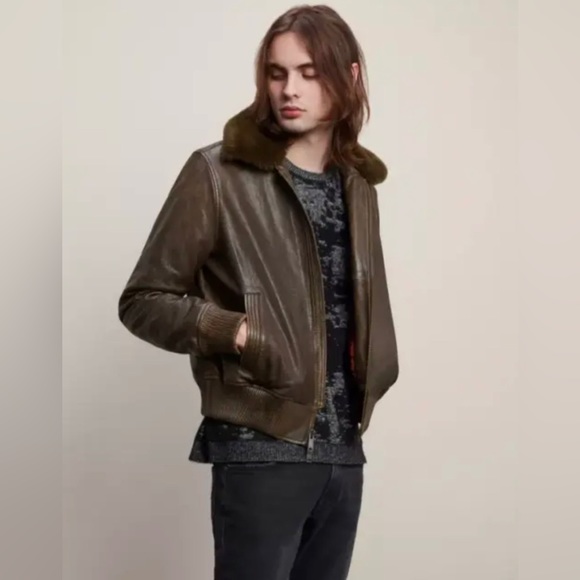 John Varvatos Tommy Bomber Removable Shearling Collar Leather. Size Lrg BNWT - Picture 1 of 16